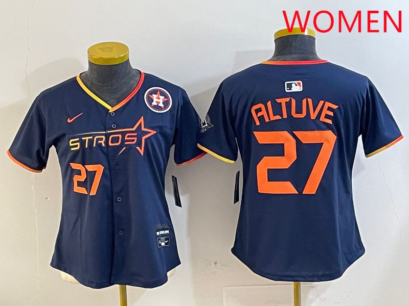 Women Houston Astros #27 Altuve Drak Blue Three generations Joint Name 2025 Nike MLB Jersey style 4107->women mlb jersey->Women Jersey